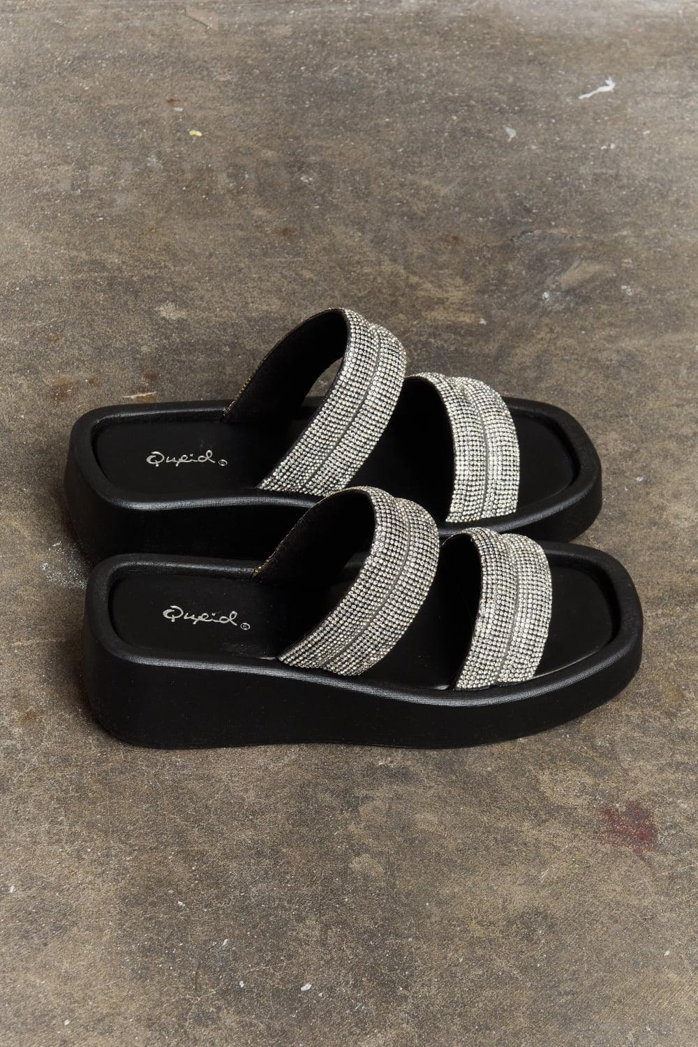 Qupid Bright Mind Platform Wedge Rhinestone Sandal - Clothes For Her Online Store