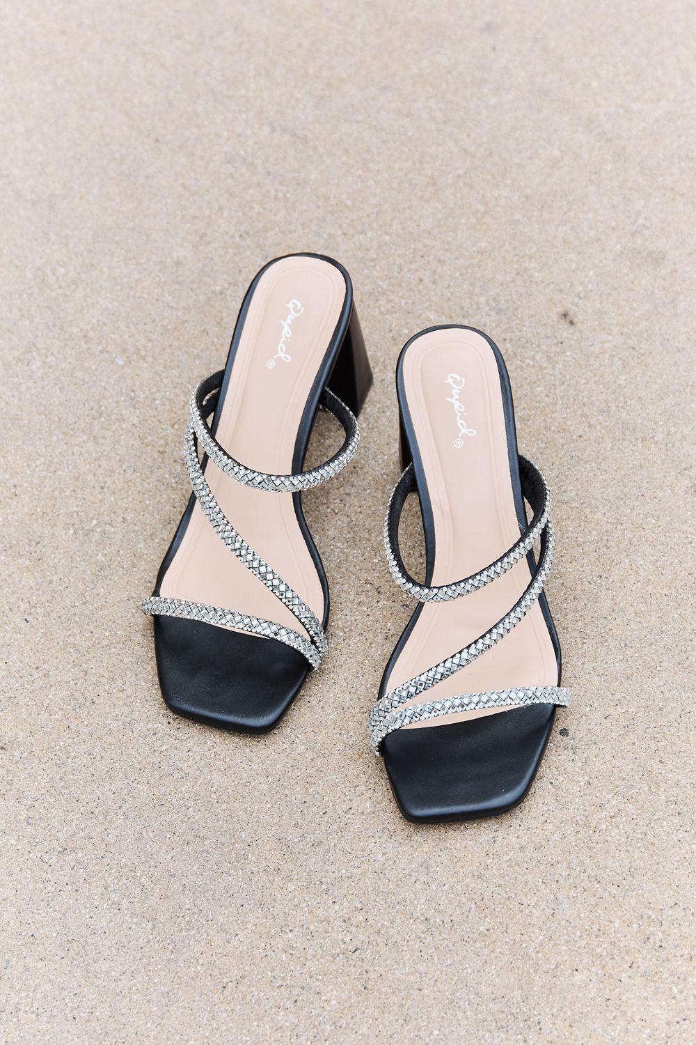 Qupid Level Up Rhinestone Strap Heels - Clothes For Her Online Store