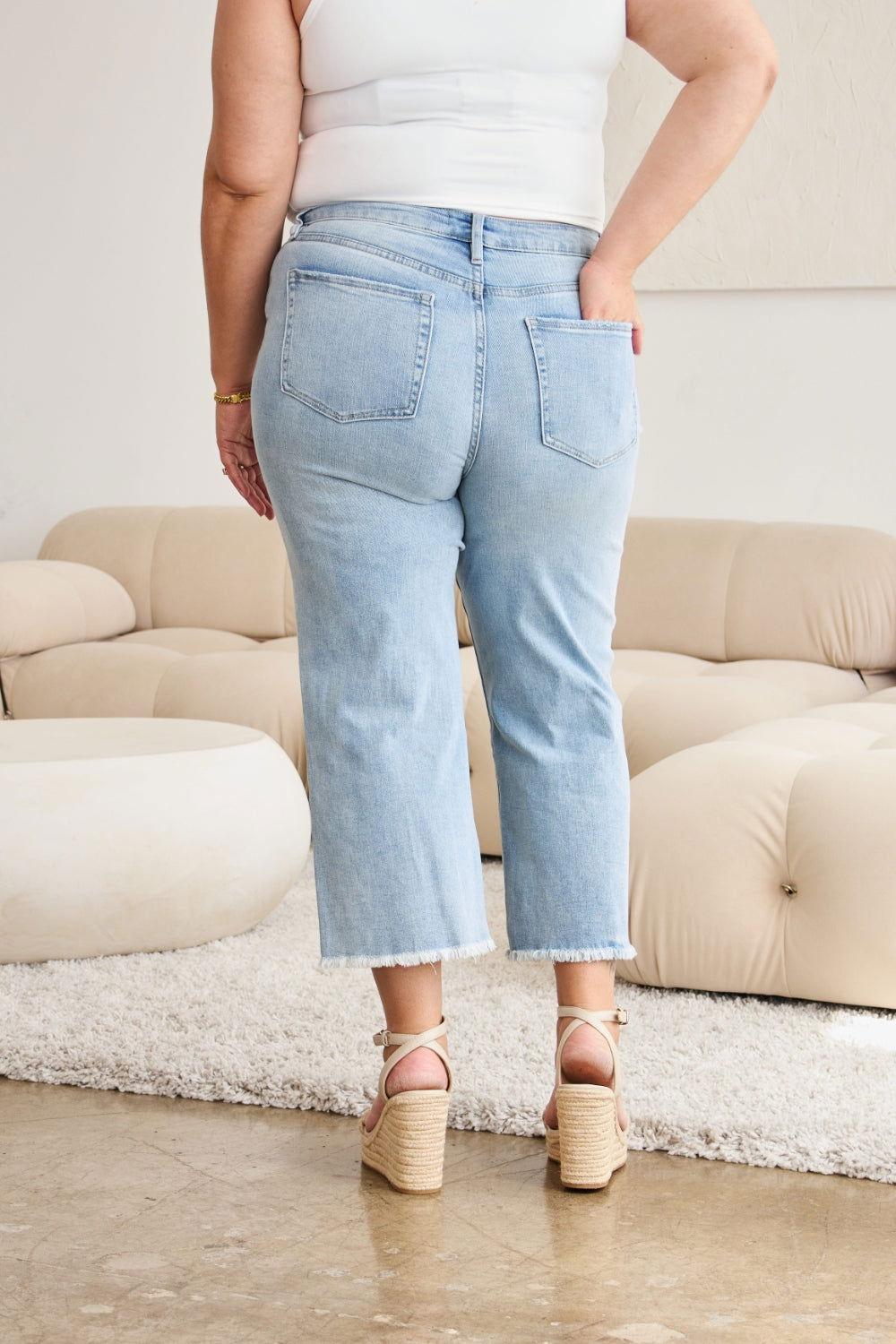 RFM Full Size Tummy Control High Waist Raw Hem Distressed Jeans - Clothes For Her Online Store