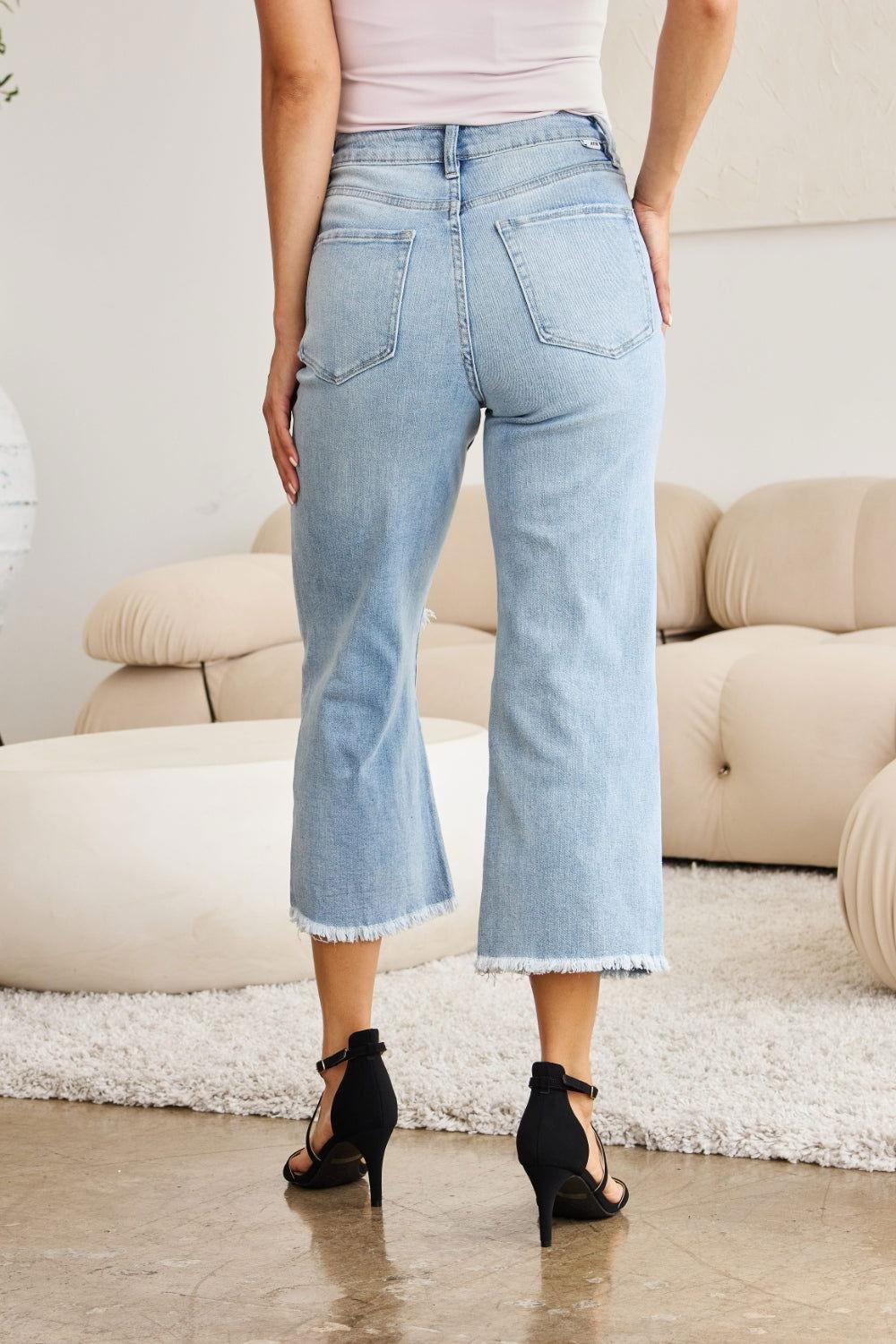 RFM Full Size Tummy Control High Waist Raw Hem Distressed Jeans - Clothes For Her Online Store