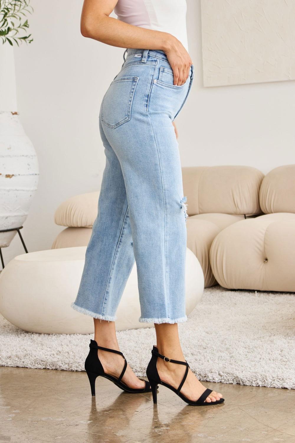RFM Full Size Tummy Control High Waist Raw Hem Distressed Jeans - Clothes For Her Online Store