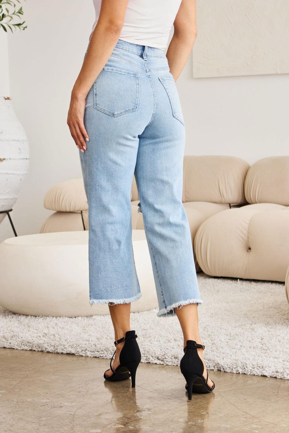 RFM Full Size Tummy Control High Waist Raw Hem Distressed Jeans - Clothes For Her Online Store