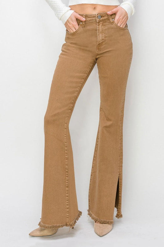 RISEN Bailey Full Size High Waist Side Slit Flare Jeans - Clothes For Her Online Store