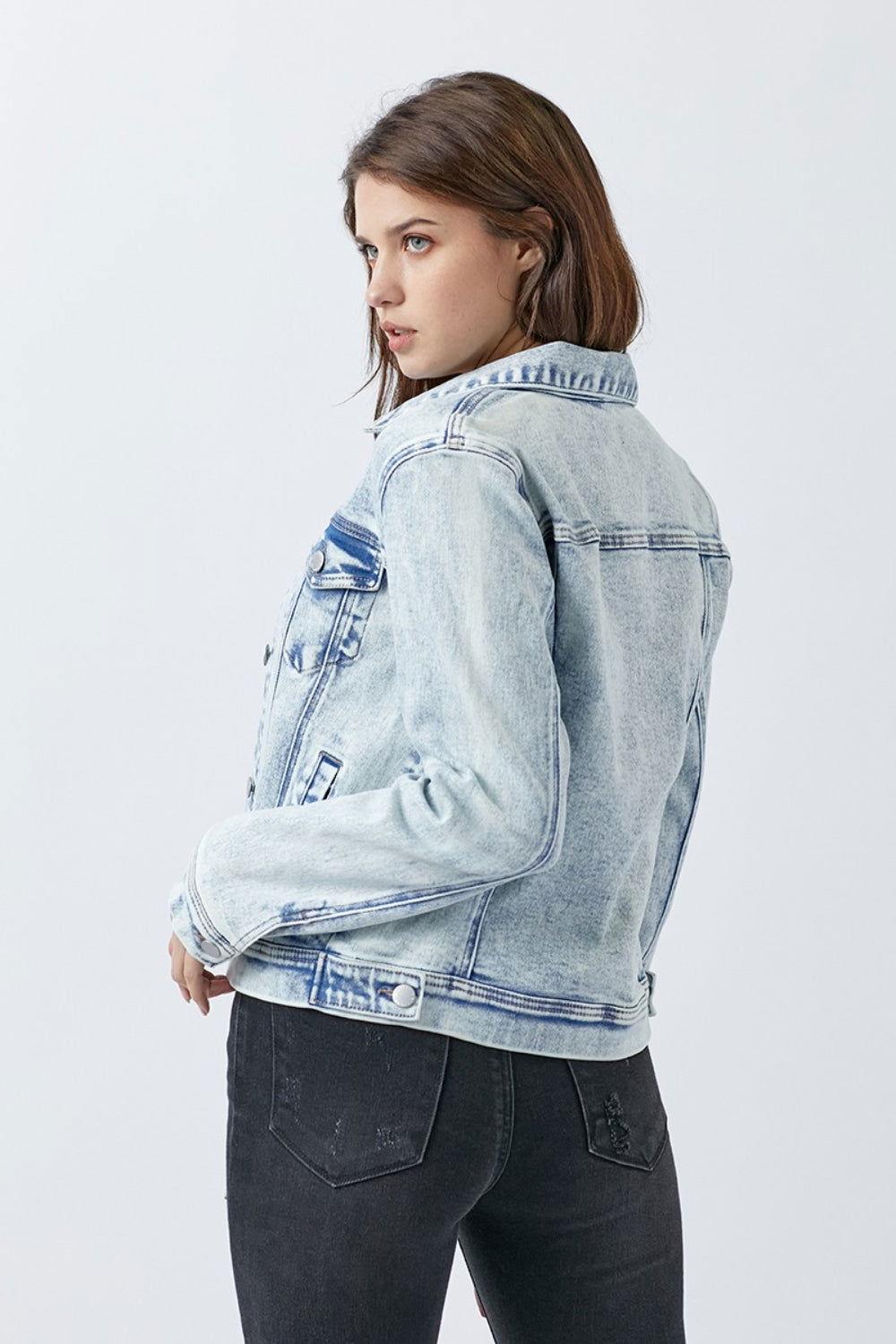 RISEN Button Up Washed Denim Jacket - Clothes For Her Online Store