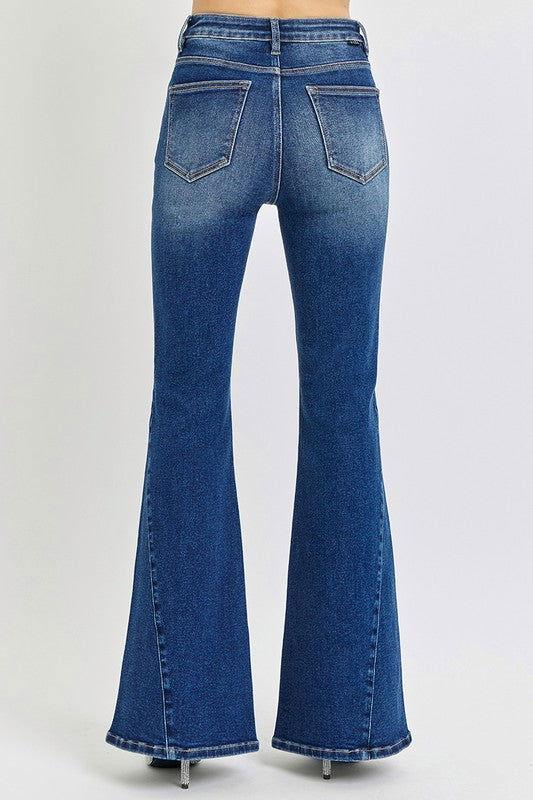 RISEN Distressed Button-Fly Flare Jeans - Clothes For Her Online Store