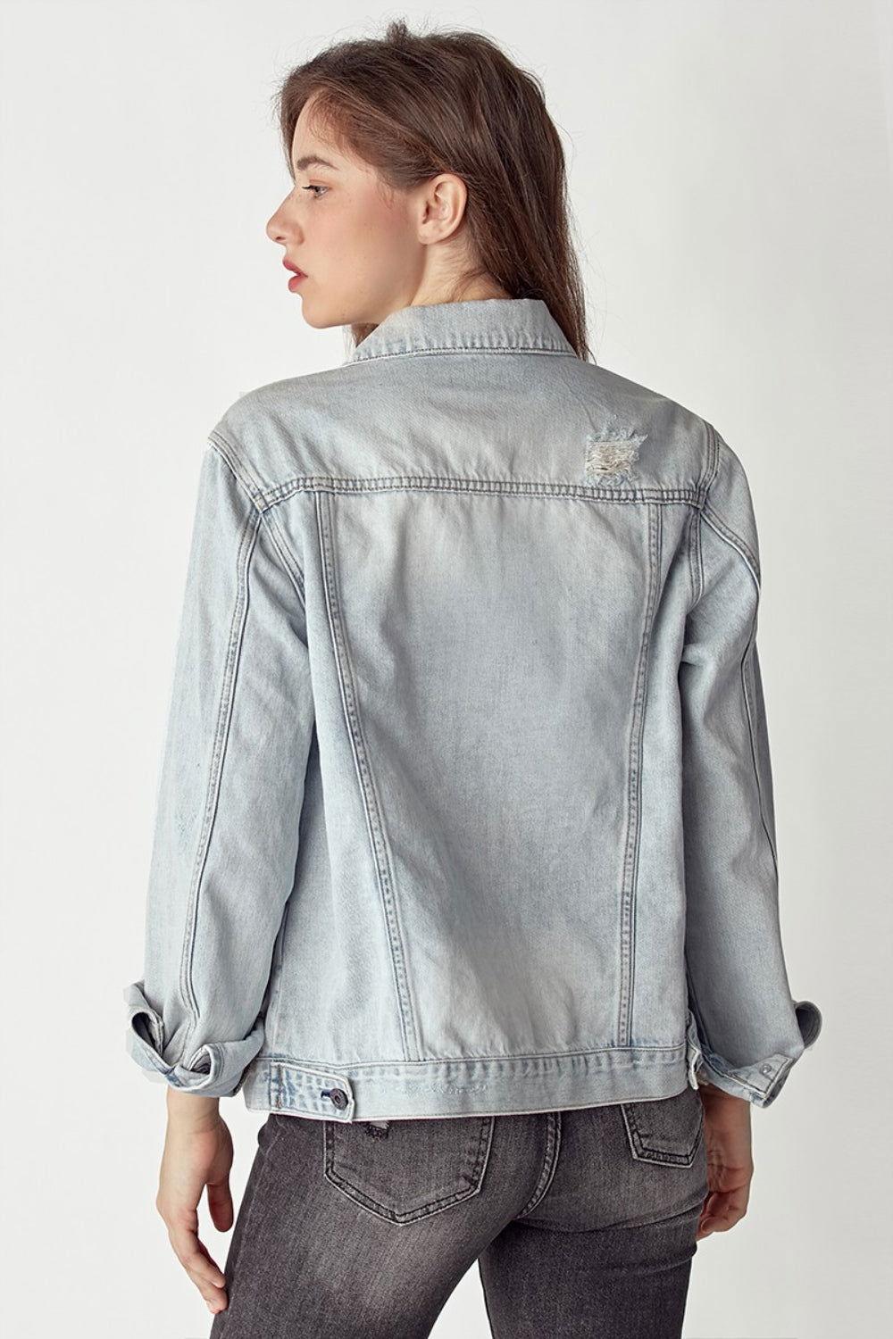 RISEN Distressed Button Up Jacket - Clothes For Her Online Store