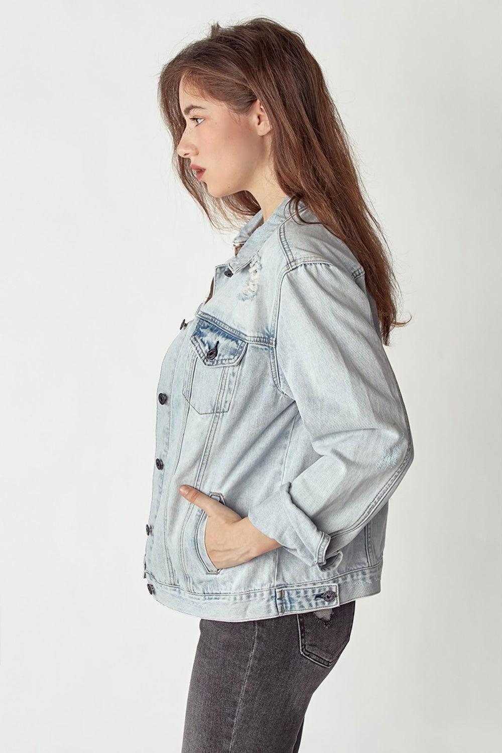 RISEN Distressed Button Up Jacket - Clothes For Her Online Store