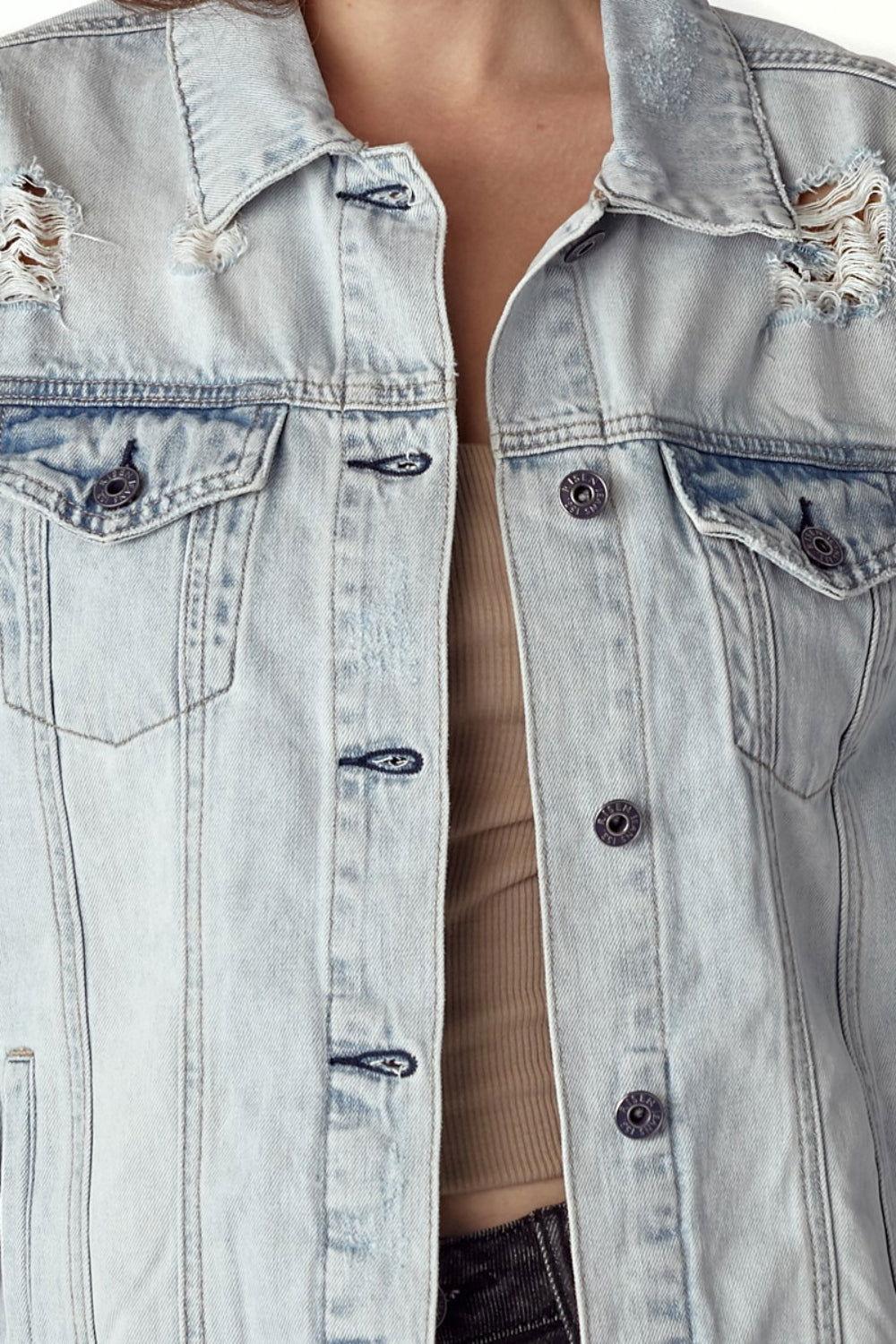 RISEN Distressed Button Up Jacket - Clothes For Her Online Store