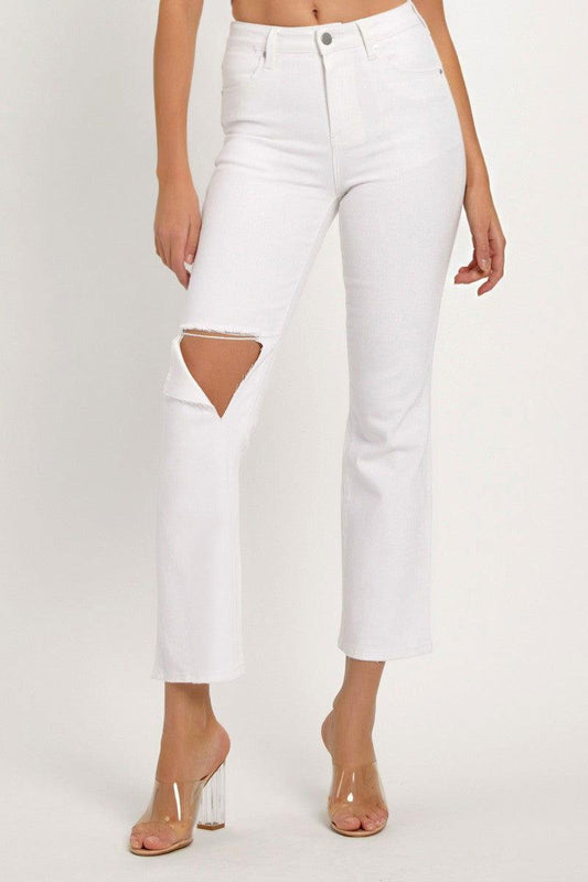 RISEN Full Size Distressed Cropped Straight Jeans - Clothes For Her Online Store