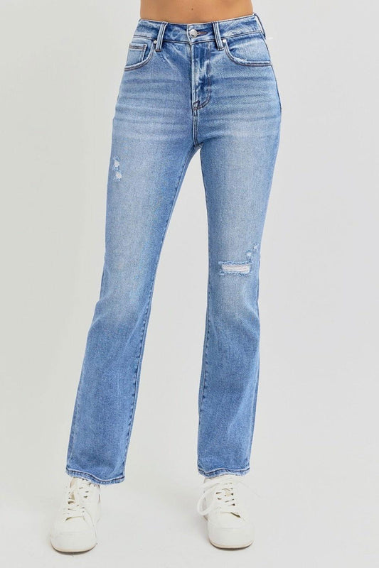 RISEN Full Size Distressed High-Rise Ankle Straight Jeans - Clothes For Her Online Store