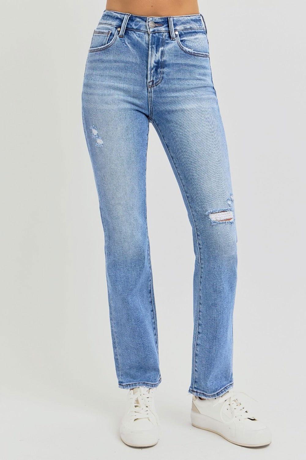 RISEN Full Size Distressed High-Rise Ankle Straight Jeans - Clothes For Her Online Store