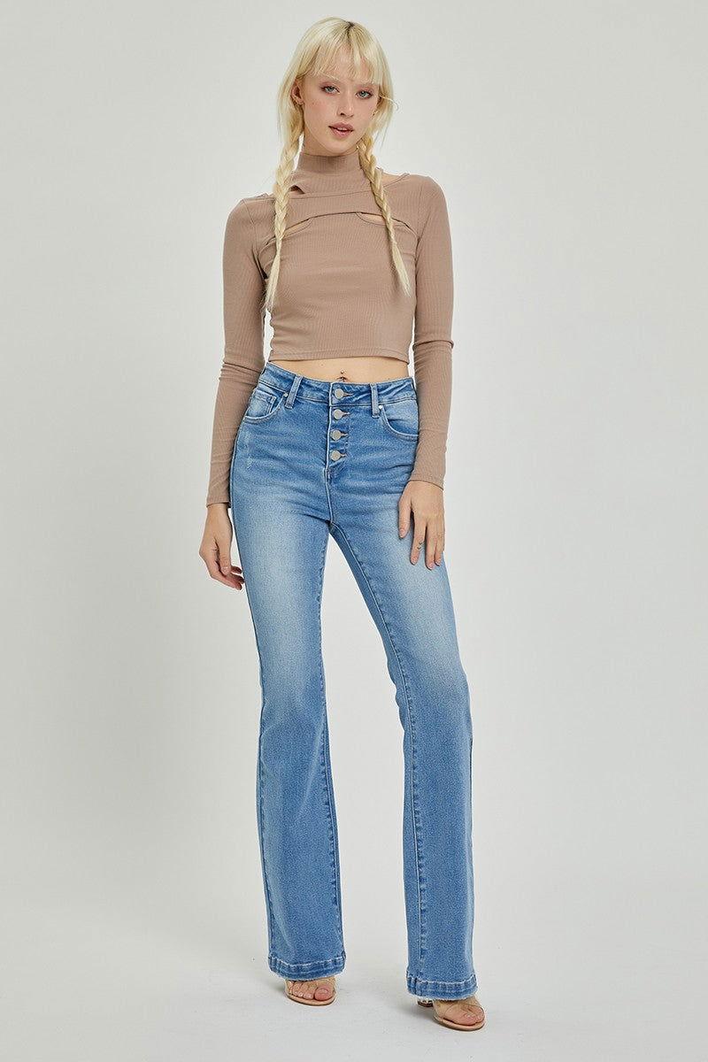 RISEN Full Size High Rise Button Fly Bootcut Jeans - Clothes For Her Online Store