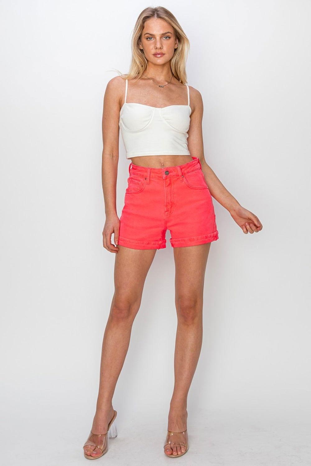 RISEN Full Size High Rise Cuffed Denim Shorts - Clothes For Her Online Store