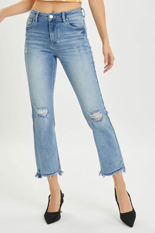 RISEN Full Size High Rise Distressed Cropped Straight Jeans - Clothes For Her Online Store