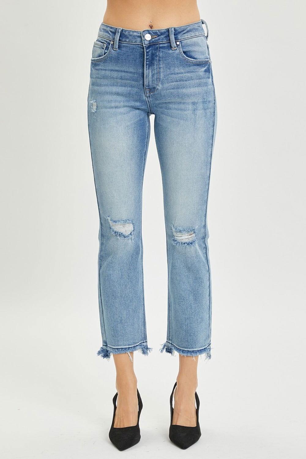 RISEN Full Size High Rise Distressed Cropped Straight Jeans - Clothes For Her Online Store