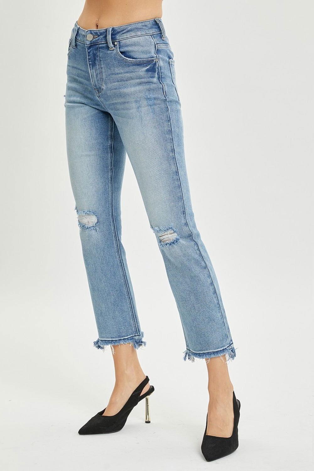 RISEN Full Size High Rise Distressed Cropped Straight Jeans - Clothes For Her Online Store