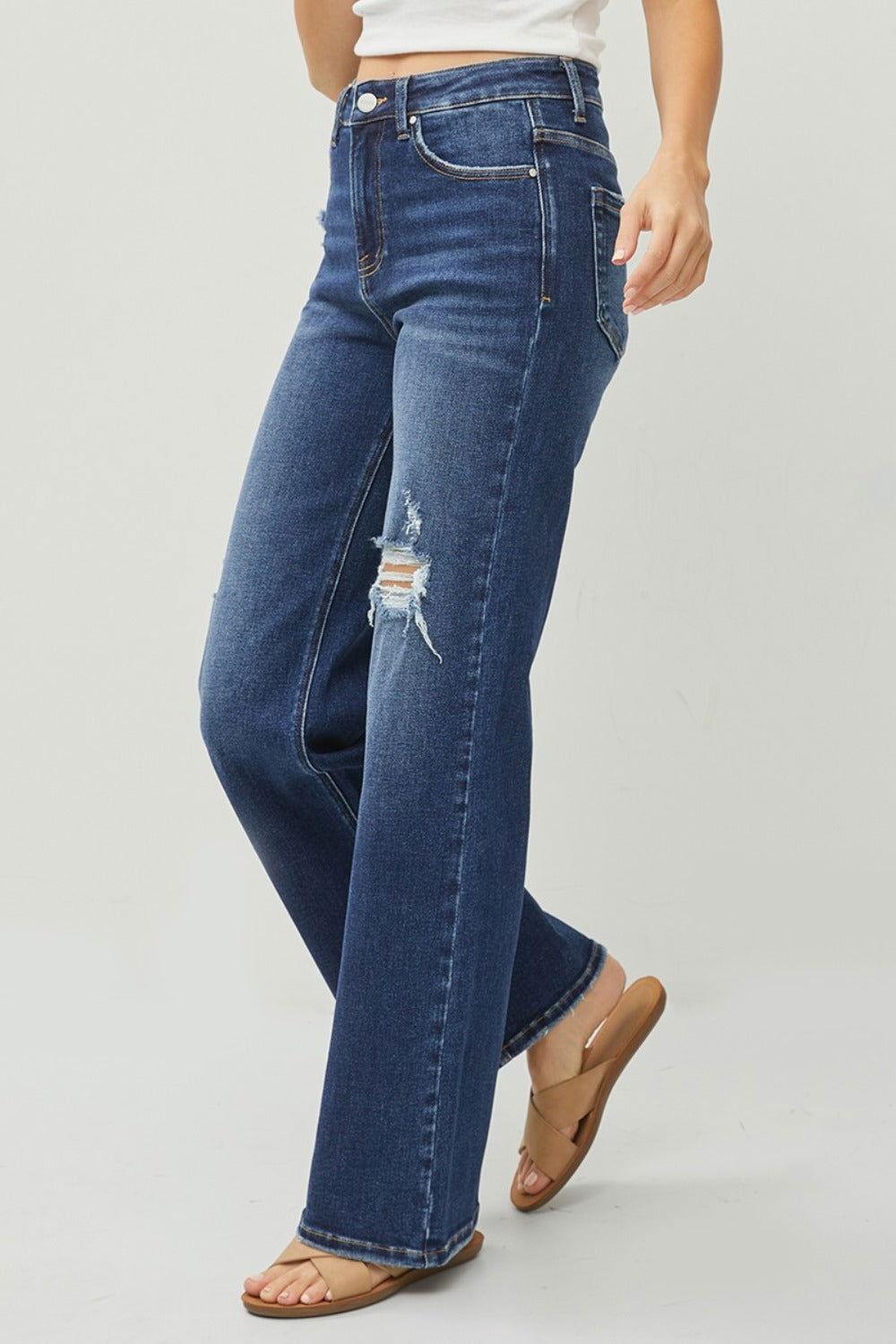 RISEN Full Size High Rise Distressed Wide Leg Jeans - Clothes For Her Online Store