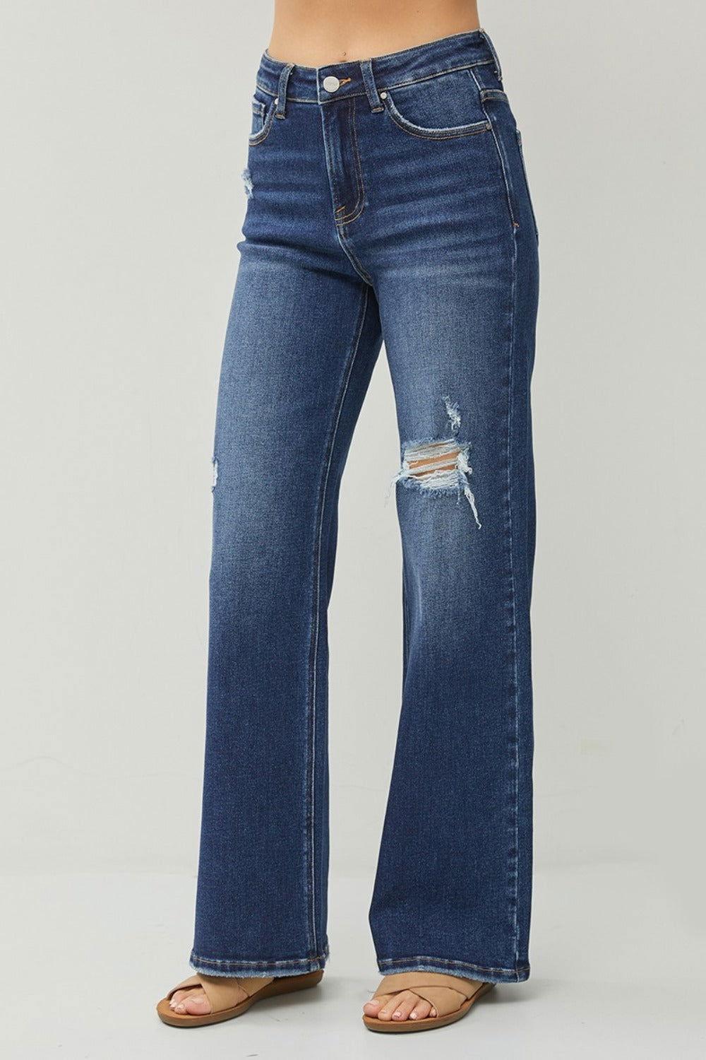 RISEN Full Size High Rise Distressed Wide Leg Jeans - Clothes For Her Online Store