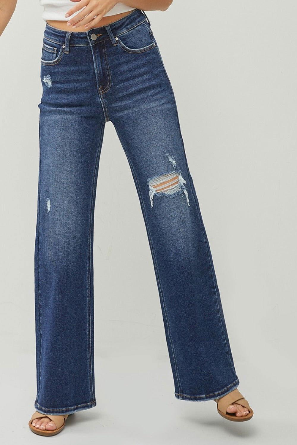 RISEN Full Size High Rise Distressed Wide Leg Jeans - Clothes For Her Online Store