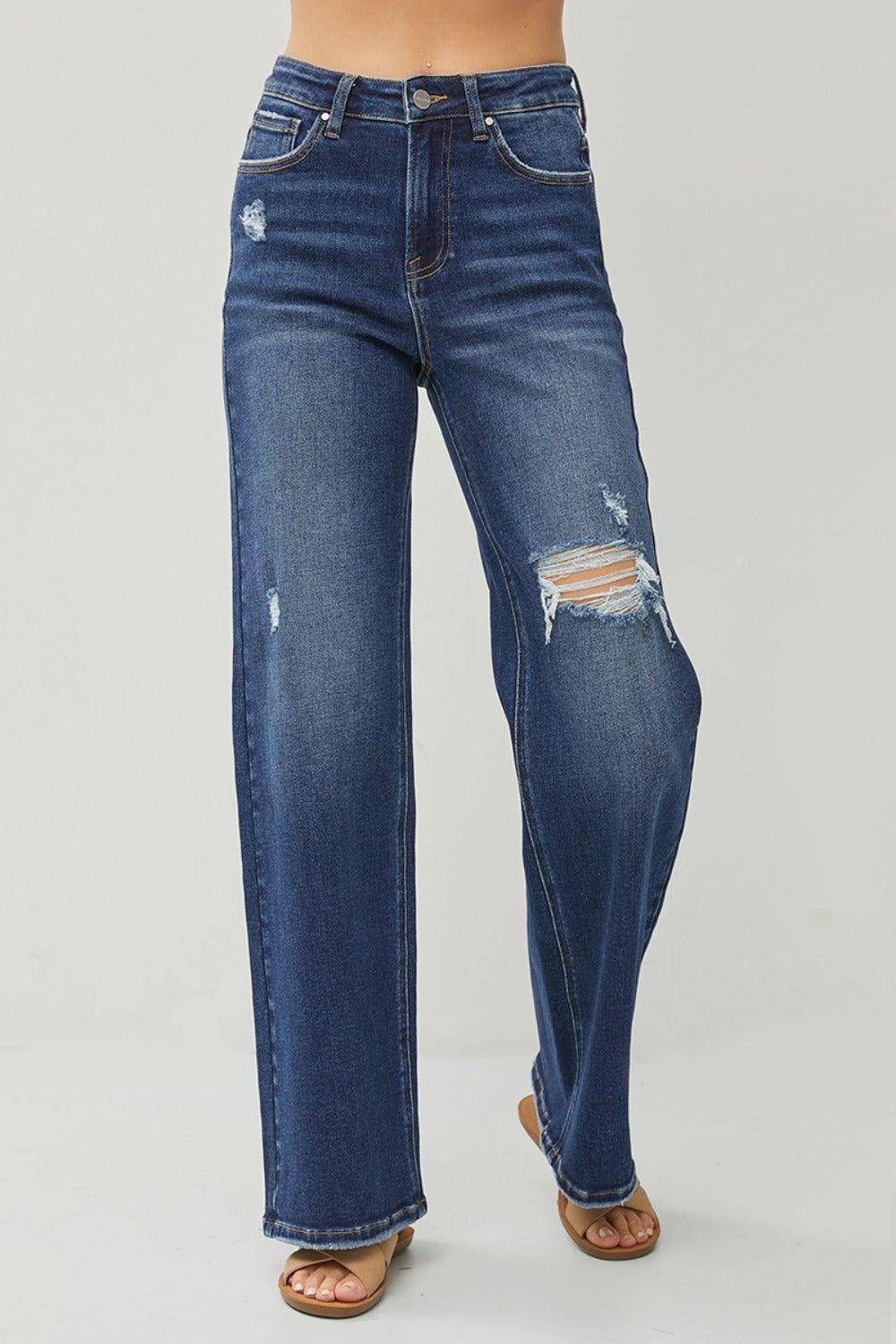 RISEN Full Size High Rise Distressed Wide Leg Jeans - Clothes For Her Online Store