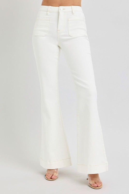 RISEN Full Size High Rise Front Patch Pocket Flare Jeans - Clothes For Her Online Store