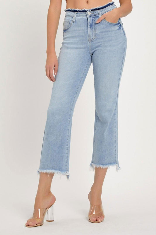 RISEN Full Size High Rise Raw Edge Crop Jeans - Clothes For Her Online Store