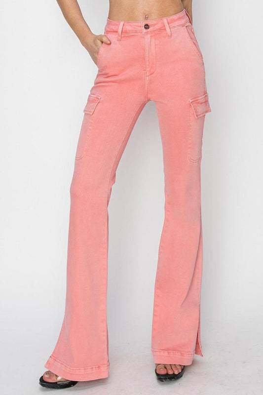 RISEN Full Size High Rise Side Slit Cargo Bootcut Jeans - Clothes For Her Online Store