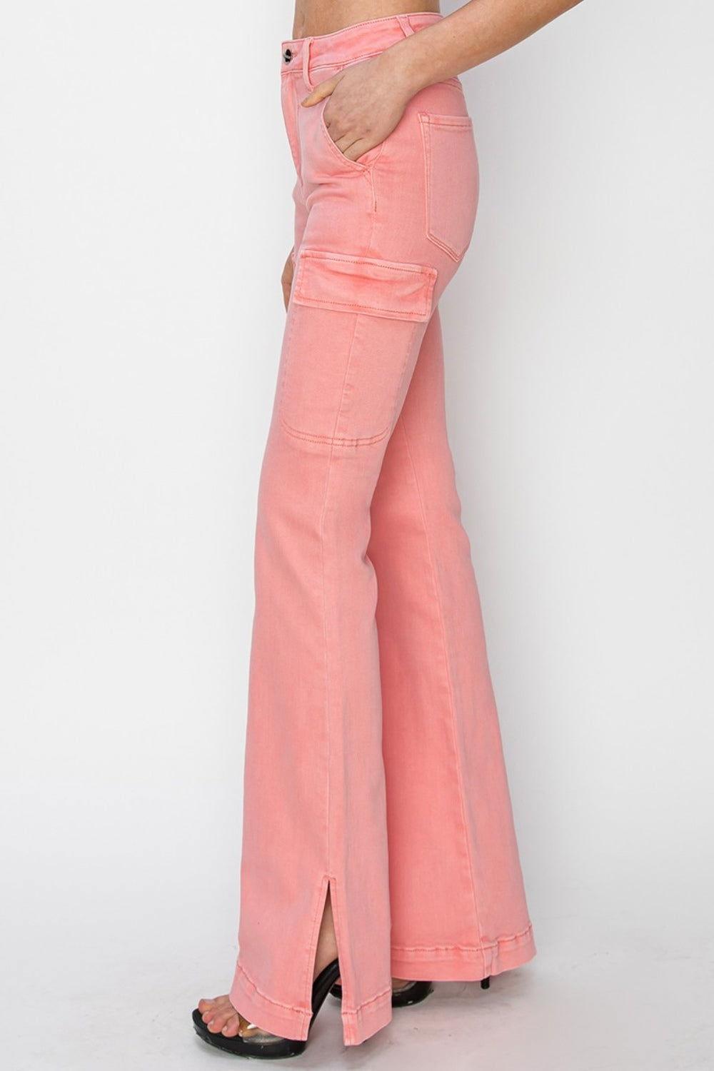 RISEN Full Size High Rise Side Slit Cargo Bootcut Jeans - Clothes For Her Online Store