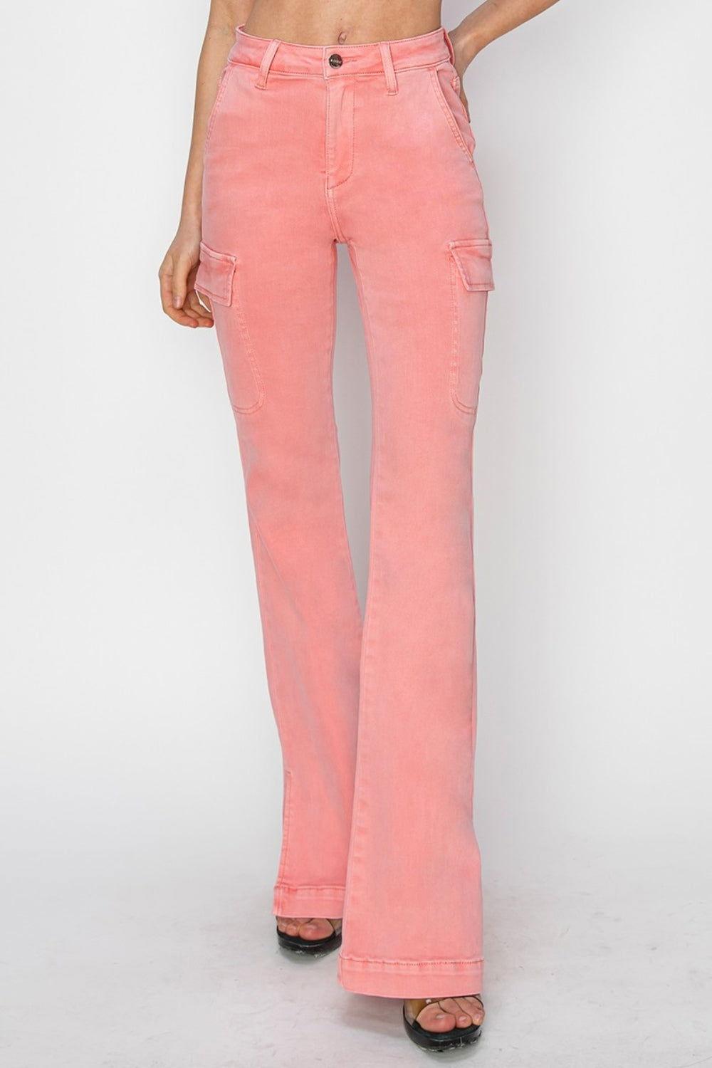 RISEN Full Size High Rise Side Slit Cargo Bootcut Jeans - Clothes For Her Online Store