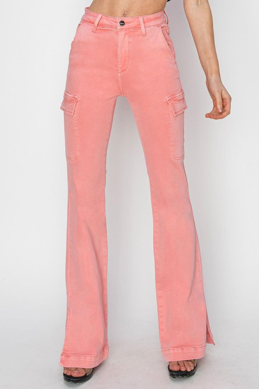 RISEN Full Size High Rise Side Slit Cargo Bootcut Jeans - Clothes For Her Online Store