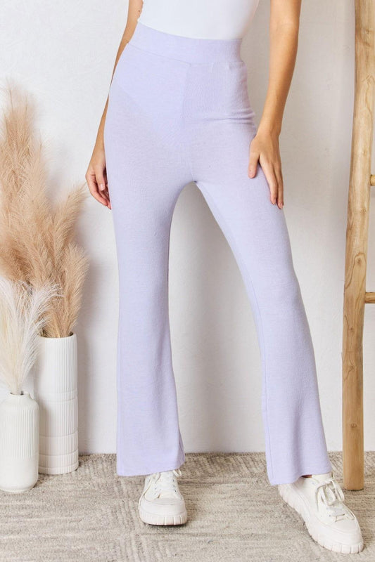 RISEN Full Size High Waist Ultra Soft Knit Flare Pants - Clothes For Her Online Store