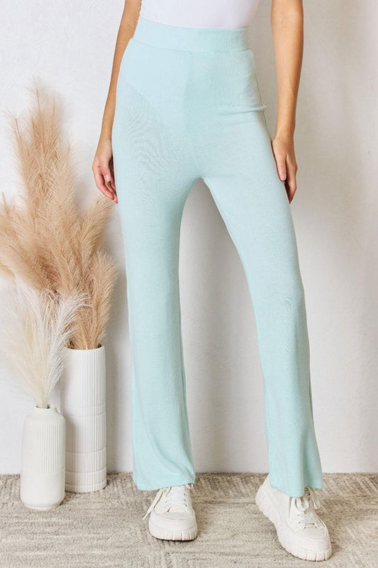 RISEN Full Size High Waist Ultra Soft Knit Flare Pants - Clothes For Her Online Store