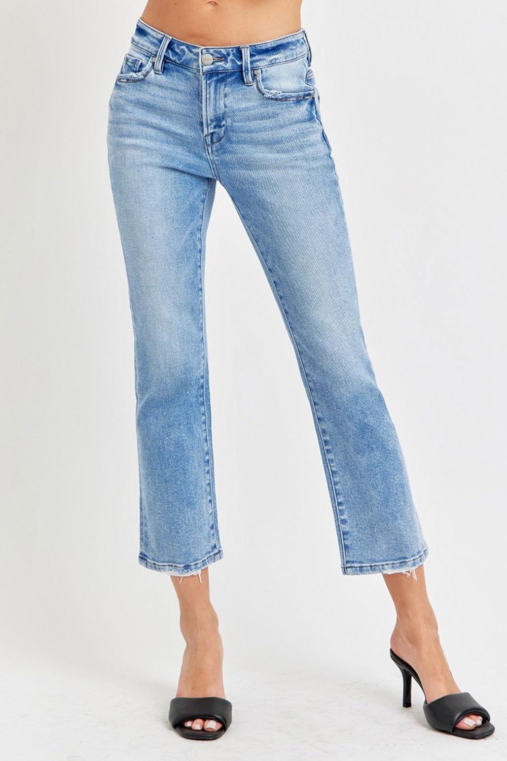 RISEN Full Size Low Rise Crop Slim Straight Jeans - Clothes For Her Online Store