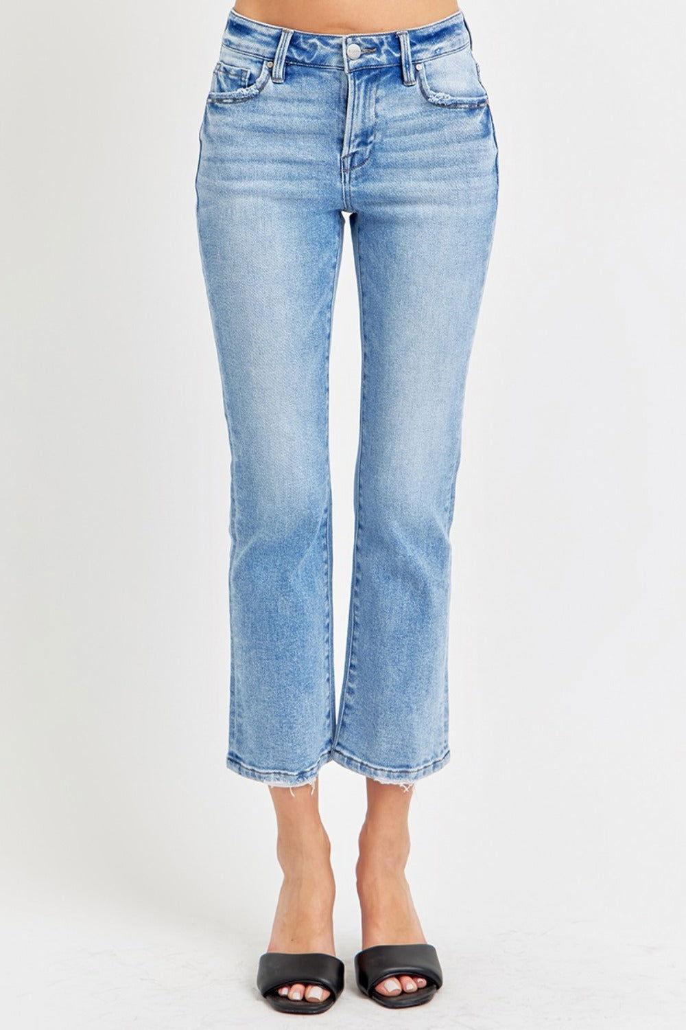 RISEN Full Size Low Rise Crop Slim Straight Jeans - Clothes For Her Online Store