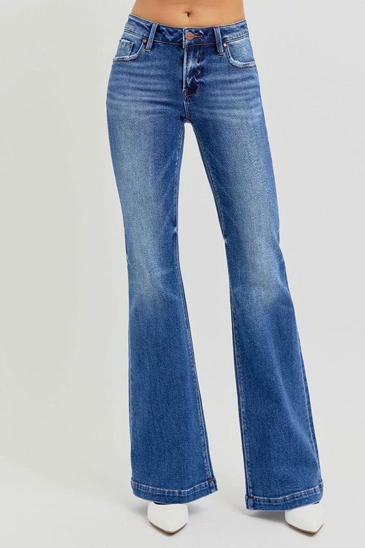 RISEN Full Size Low Rise Flare Jeans with Pockets - Clothes For Her Online Store