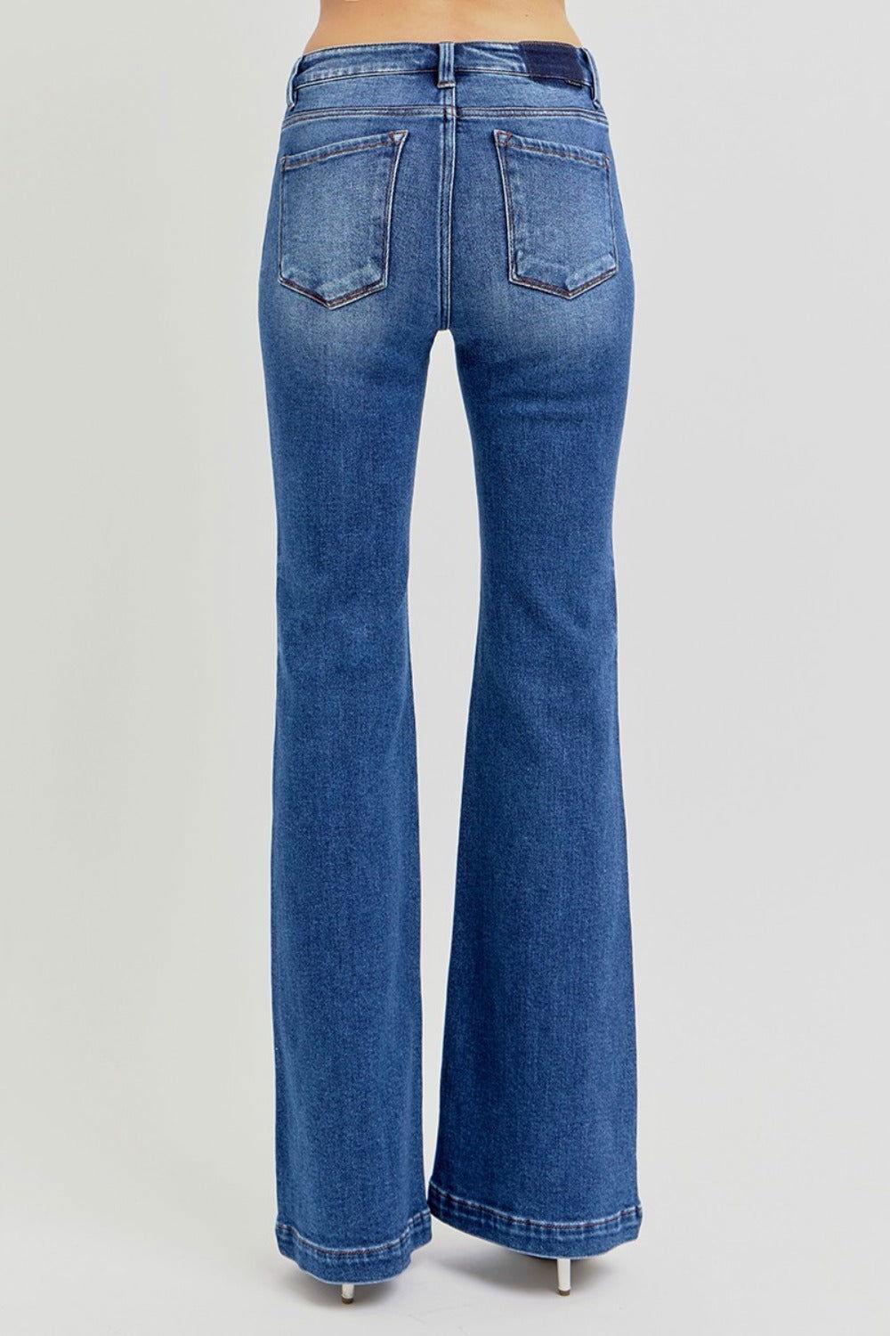 RISEN Full Size Low Rise Flare Jeans with Pockets - Clothes For Her Online Store