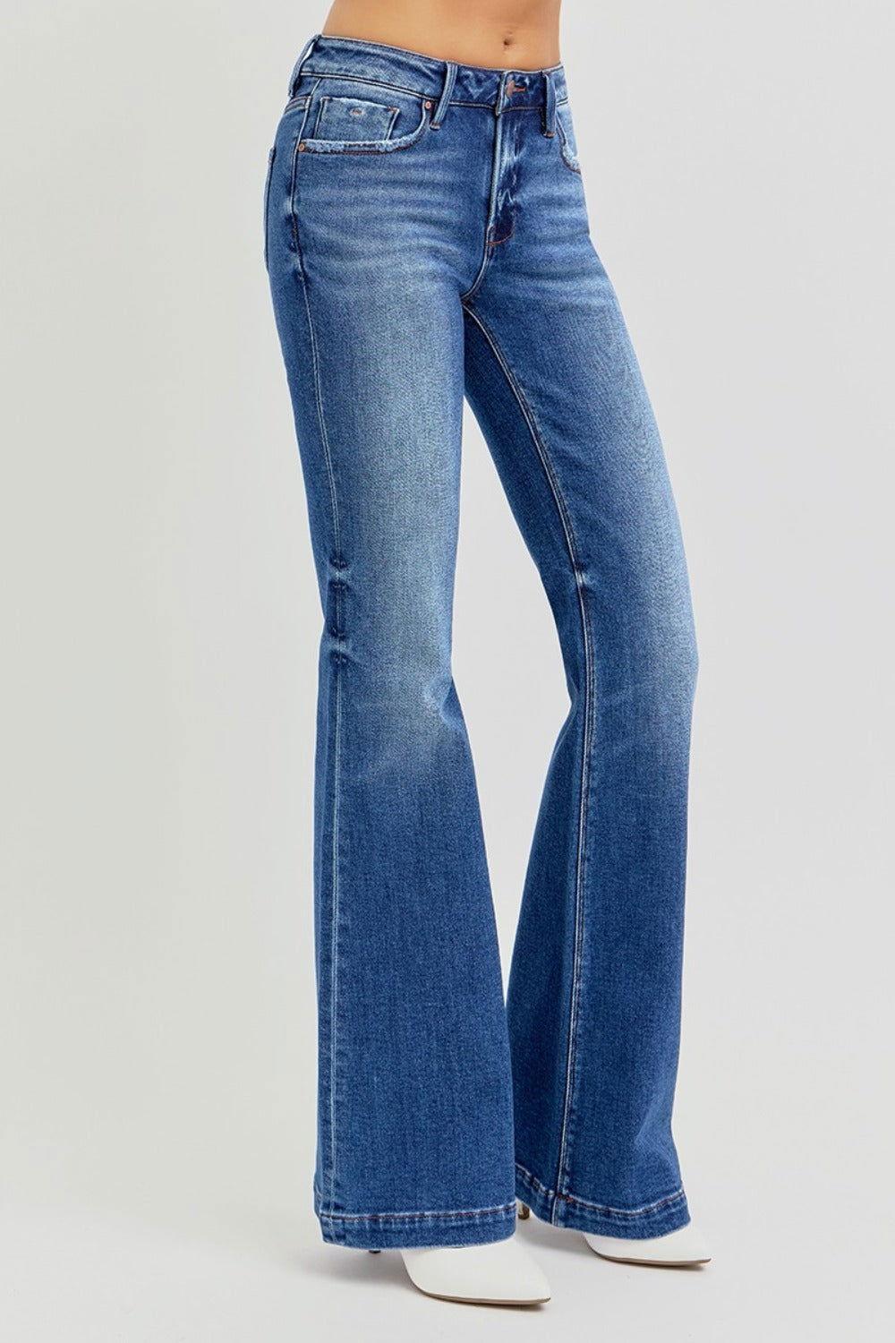 RISEN Full Size Low Rise Flare Jeans with Pockets - Clothes For Her Online Store
