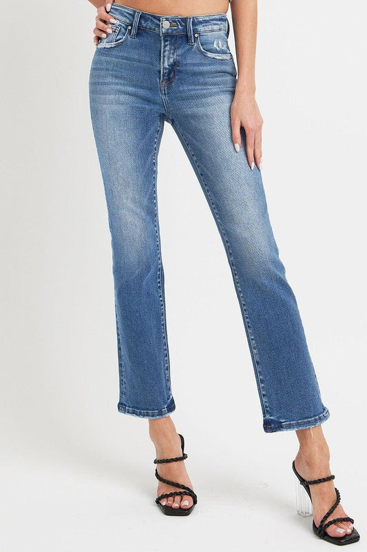 RISEN Full Size Mid Rise Ankle Straight Jeans with Pockets - Clothes For Her Online Store