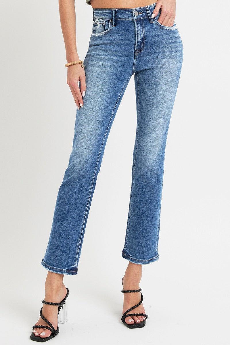 RISEN Full Size Mid Rise Ankle Straight Jeans with Pockets - Clothes For Her Online Store