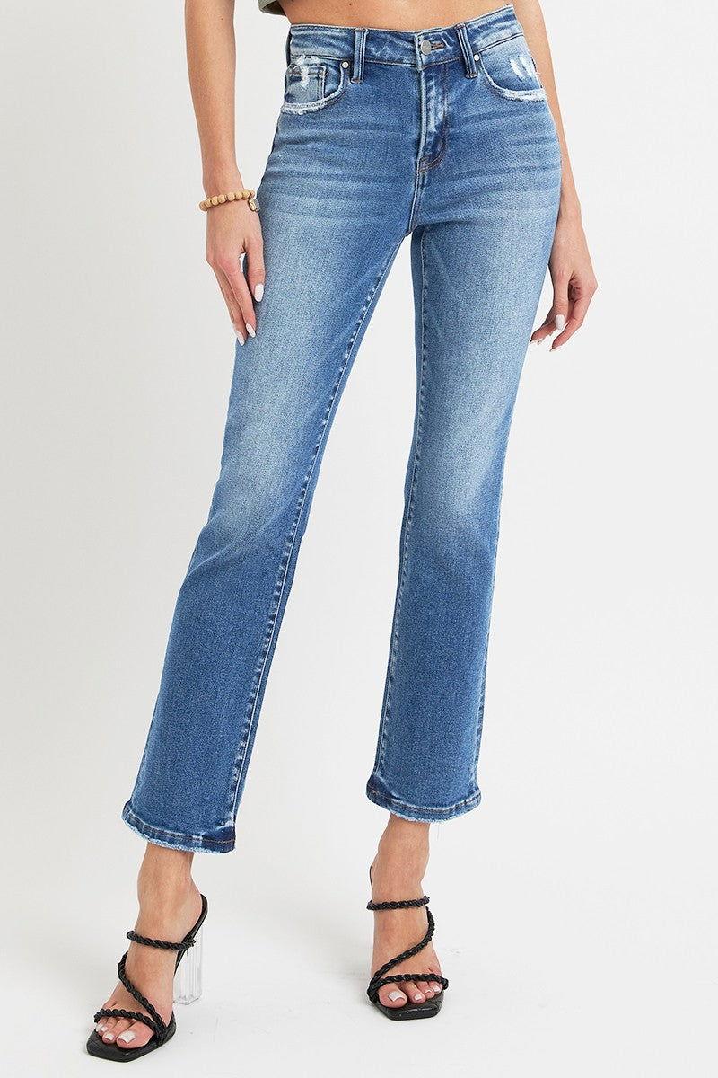 RISEN Full Size Mid Rise Ankle Straight Jeans with Pockets - Clothes For Her Online Store