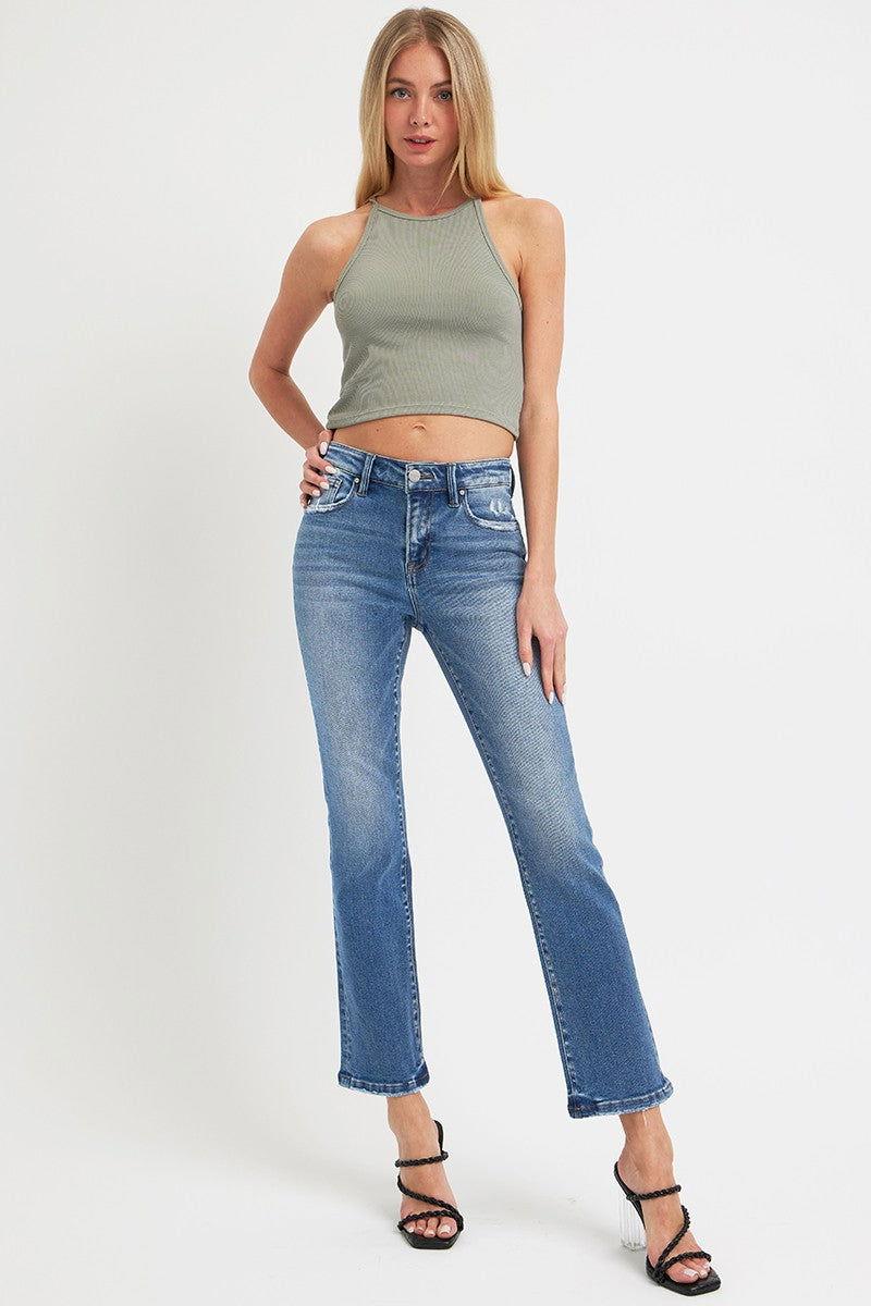 RISEN Full Size Mid Rise Ankle Straight Jeans with Pockets - Clothes For Her Online Store