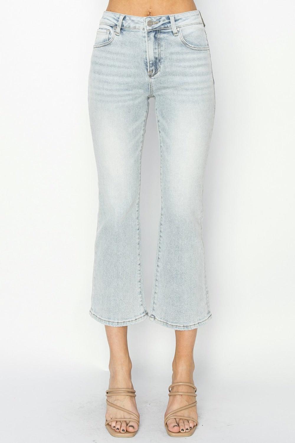 RISEN Full Size Mid Rise Cropped Flare Jeans - Clothes For Her Online Store