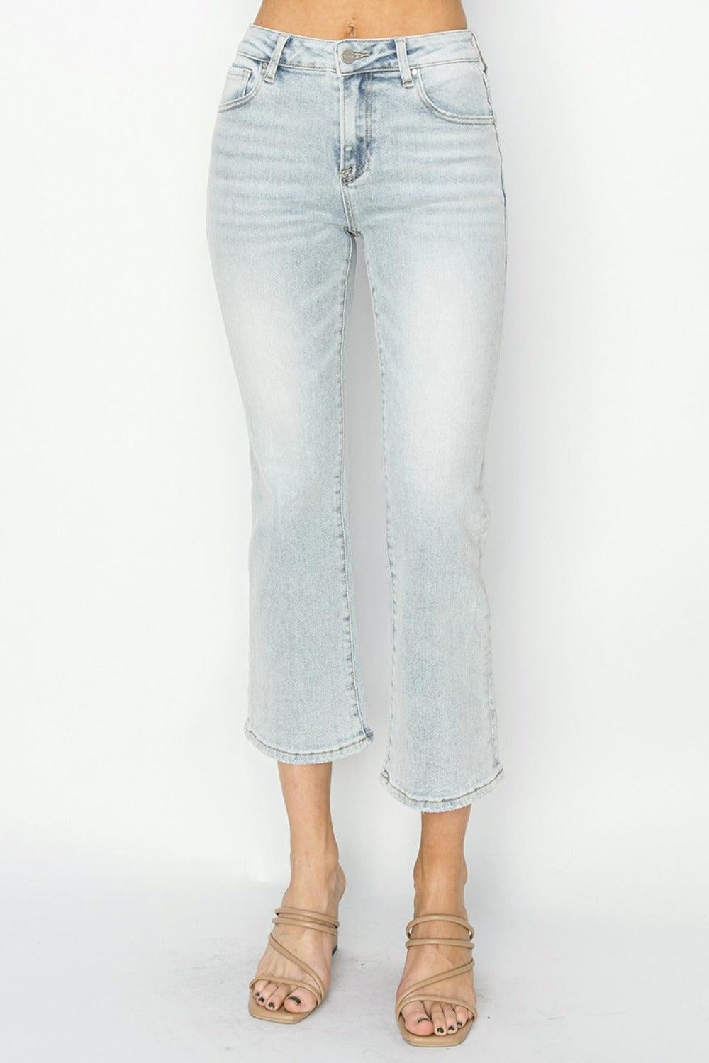 RISEN Full Size Mid Rise Cropped Flare Jeans - Clothes For Her Online Store