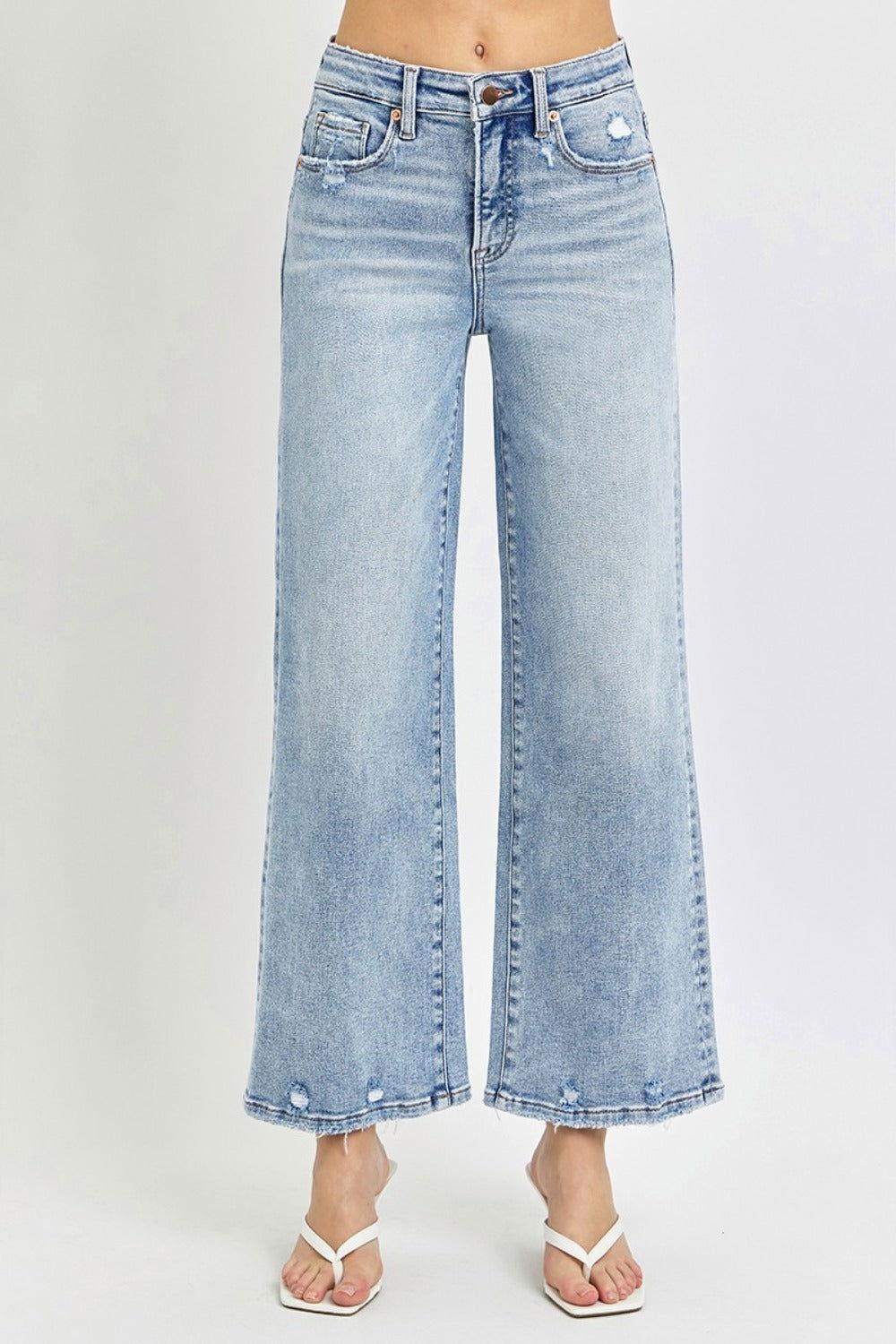 RISEN Full Size Tummy Control High Rise Crop Wide Leg Jeans - Clothes For Her Online Store