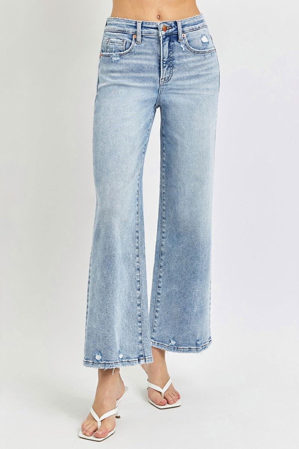 RISEN Full Size Tummy Control High Rise Crop Wide Leg Jeans - Clothes For Her Online Store