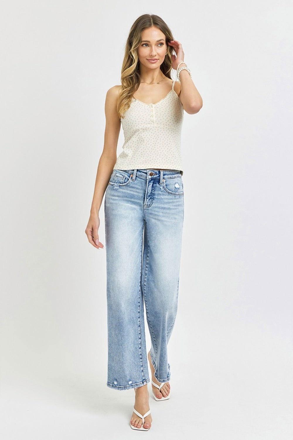 RISEN Full Size Tummy Control High Rise Crop Wide Leg Jeans - Clothes For Her Online Store