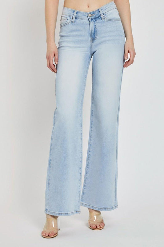 RISEN Full Size Wide Leg V Dipped Front Waist Jeans - Clothes For Her Online Store
