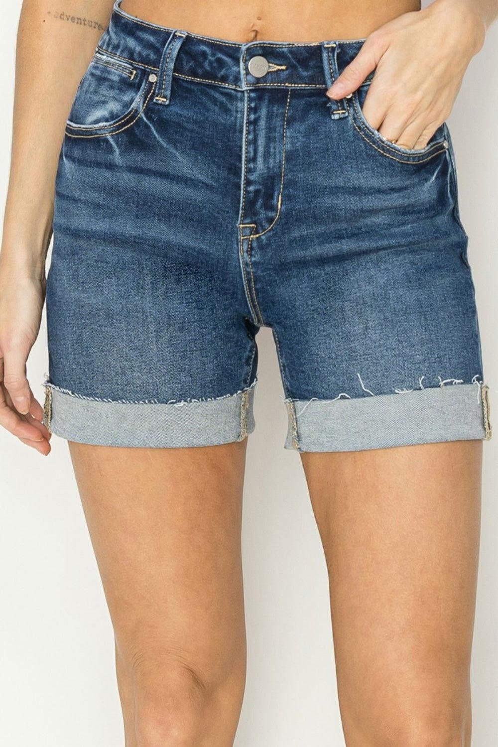 RISEN High Rise Cuffed Denim Shorts - Clothes For Her Online Store