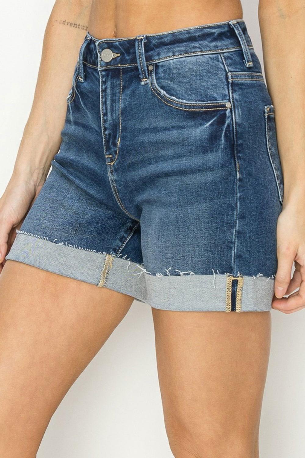 RISEN High Rise Cuffed Denim Shorts - Clothes For Her Online Store