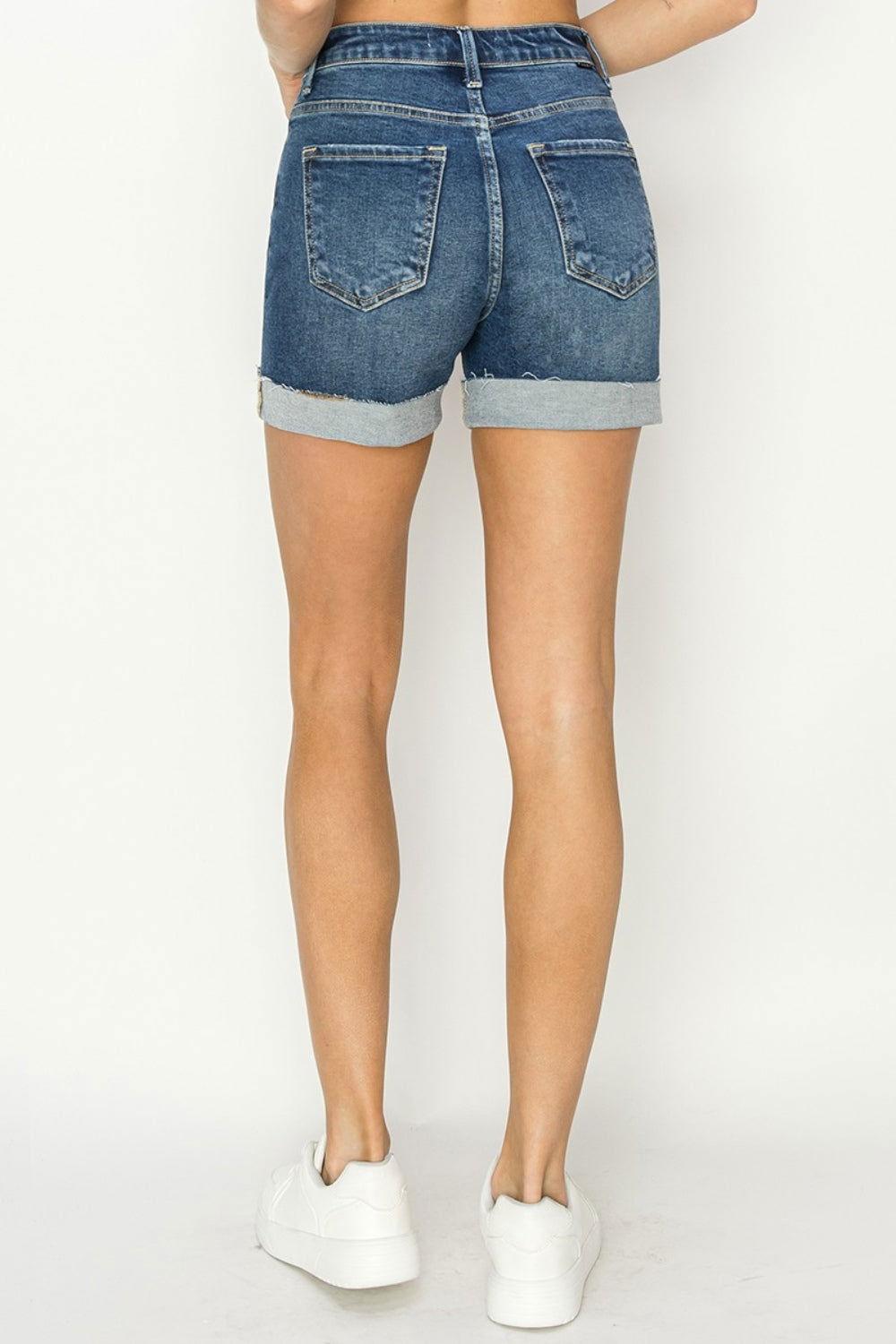 RISEN High Rise Cuffed Denim Shorts - Clothes For Her Online Store